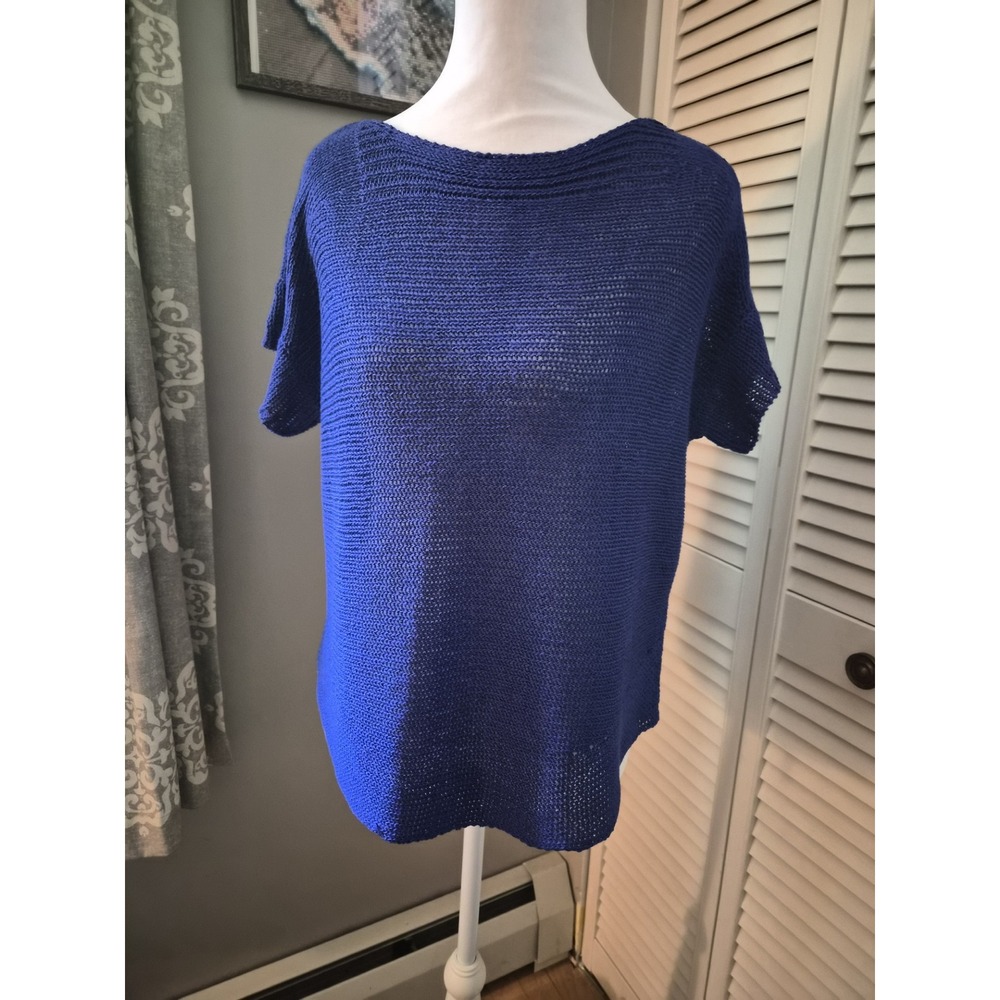 Cupio Womens Royal Blue Short Sleeve Knit Boat Neck Pullover Sweater Small